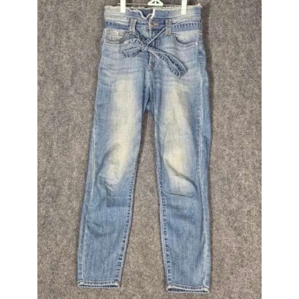 Guess Womens High Rise Paperbag Skinny Jeans Blue Medium Wash Sz 29 Denim Hippie